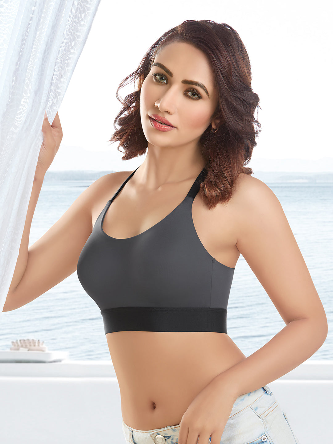 Full-Coverage-Cotton-Racerback-Sports-Bra-DB-008-Black-Close