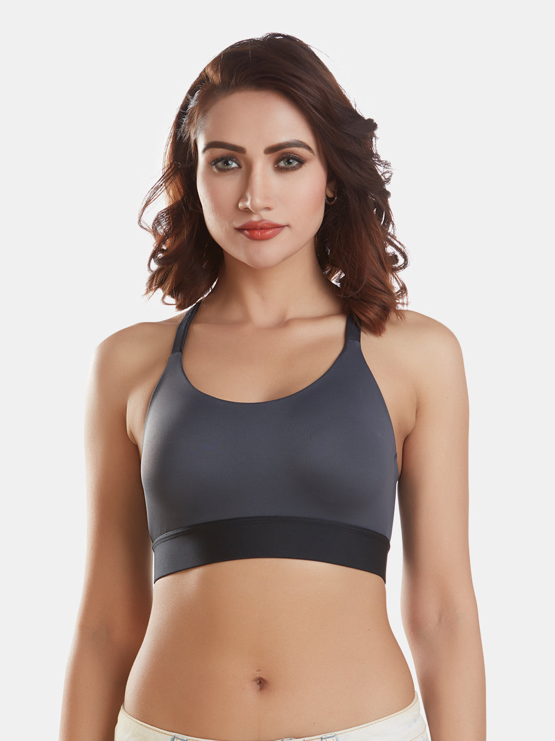 Full-Coverage-Cotton-Racerback-Sports-Bra-DB-008-Black-Front