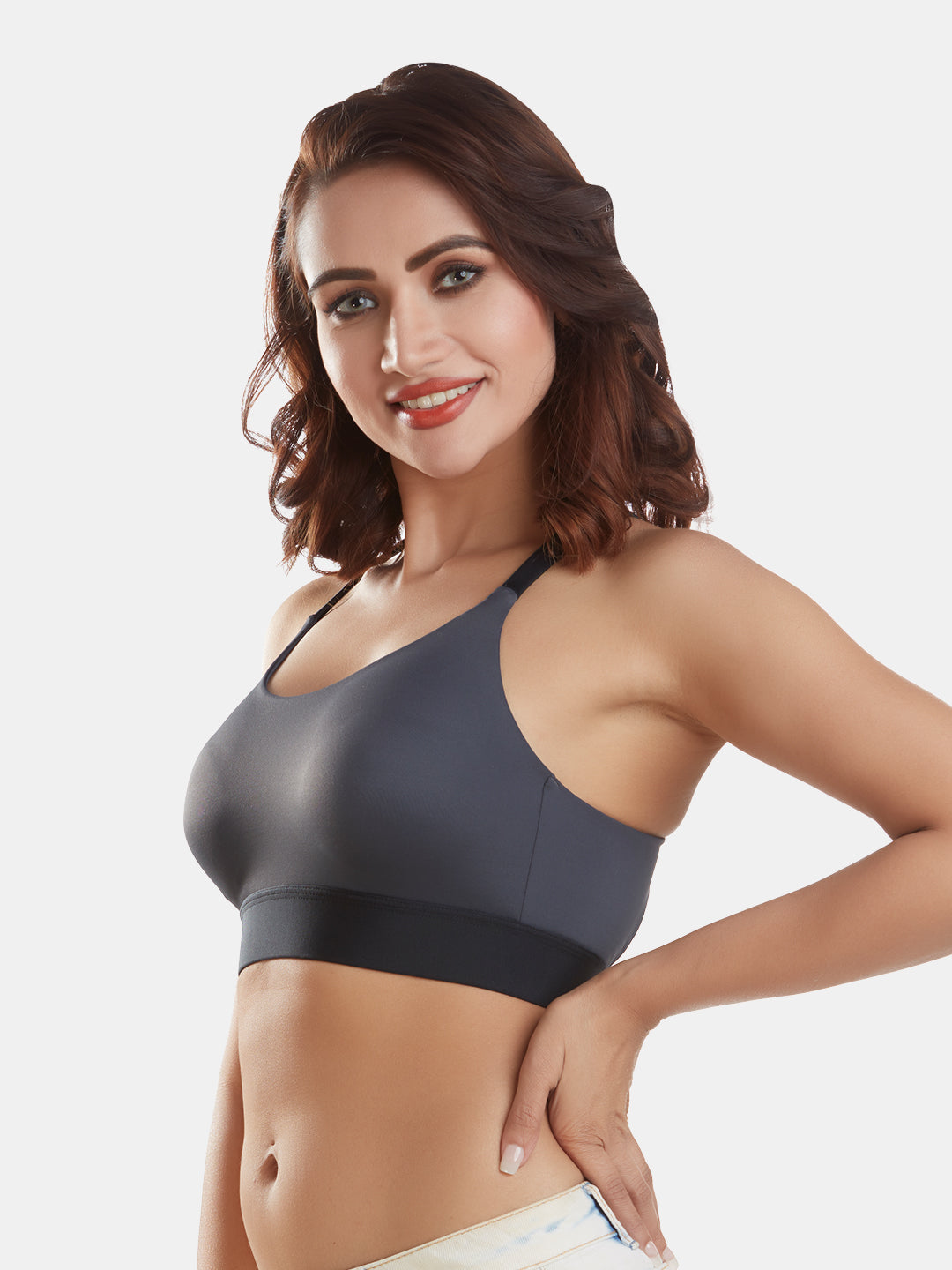 Full-Coverage-Cotton-Racerback-Sports-Bra-DB-008-Black-Left