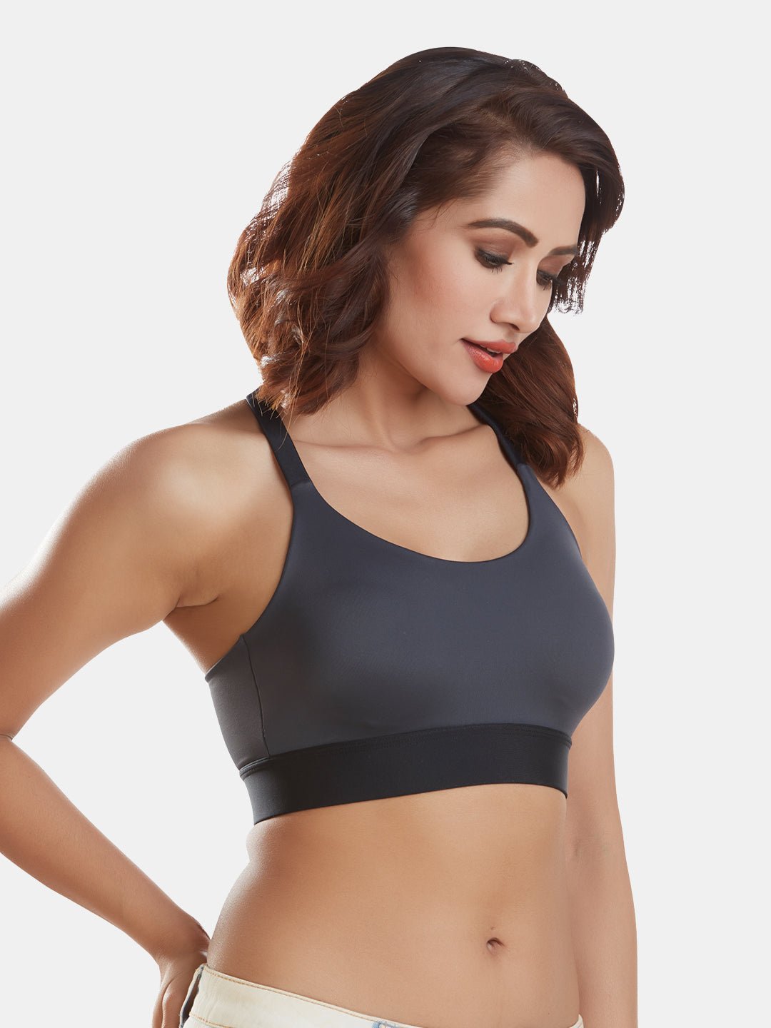 Full-Coverage-Cotton-Racerback-Sports-Bra-DB-008-Black-Right