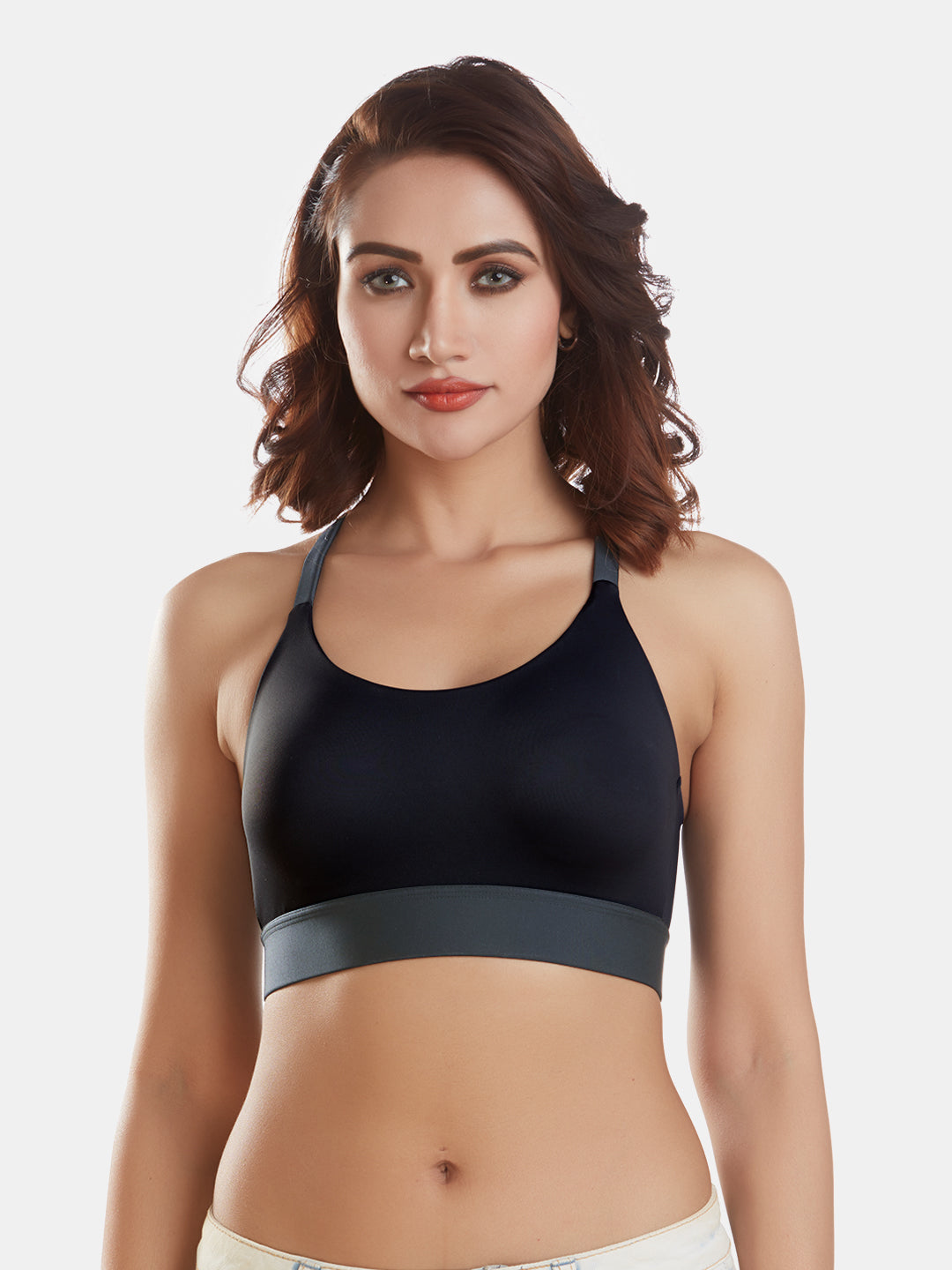 Full-Coverage-Cotton-Racerback-Sports-Bra-DB-008-Grey-Front