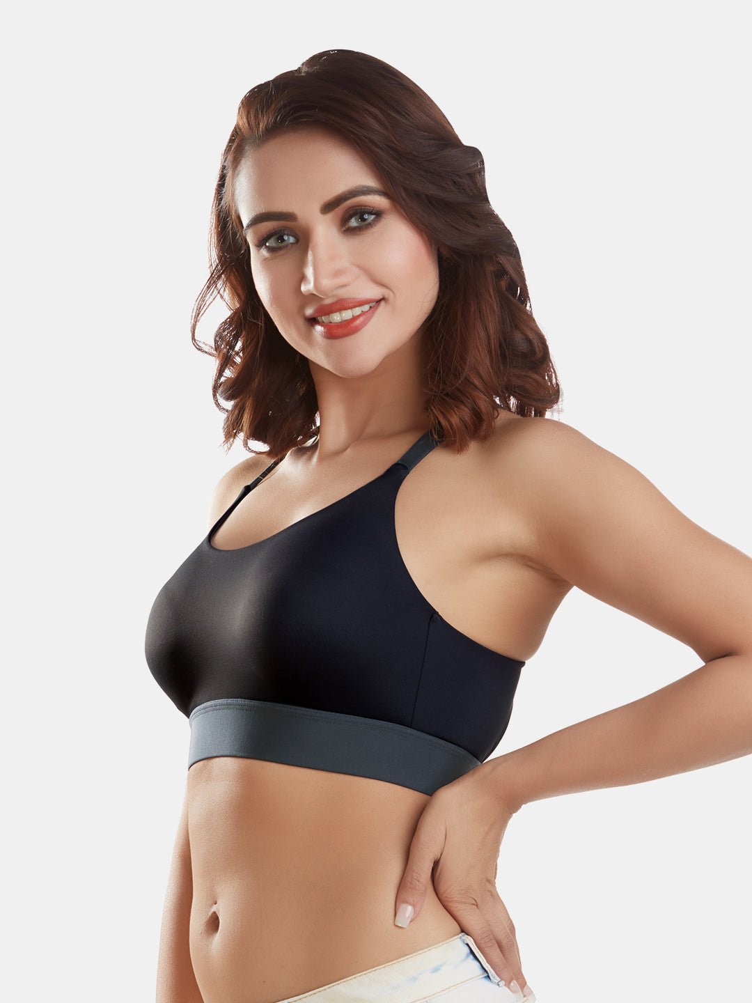 Full-Coverage-Cotton-Racerback-Sports-Bra-DB-008-Grey-Right