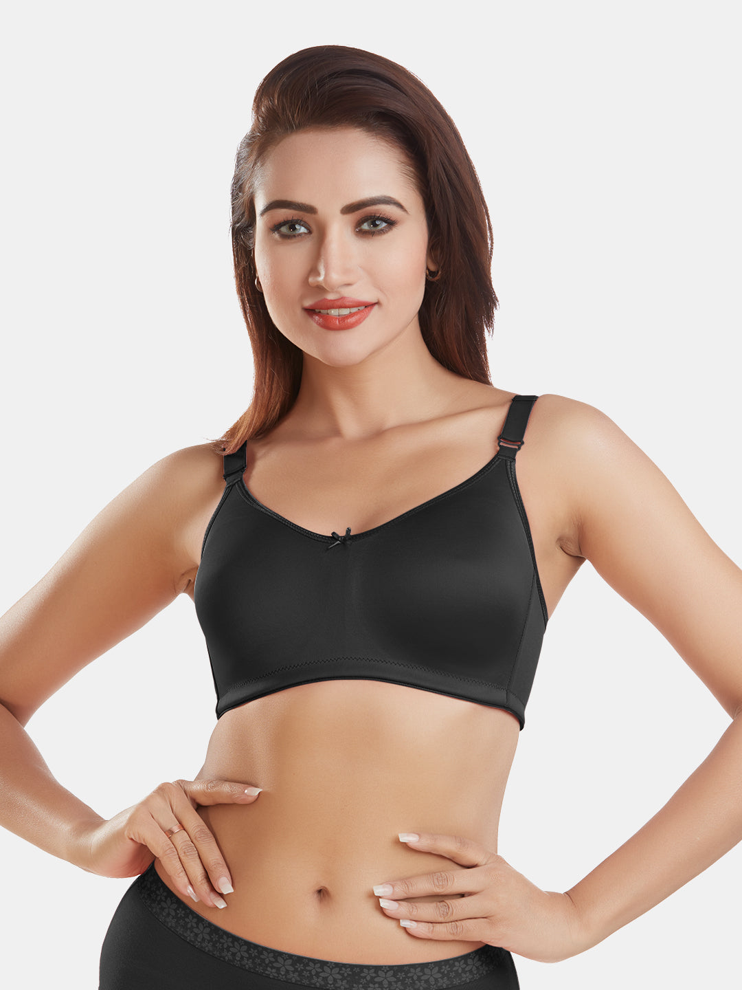 Full-Coverage-Non-Padded-Polycotton-T-Shirt-Bra-DB-342-Black-Front