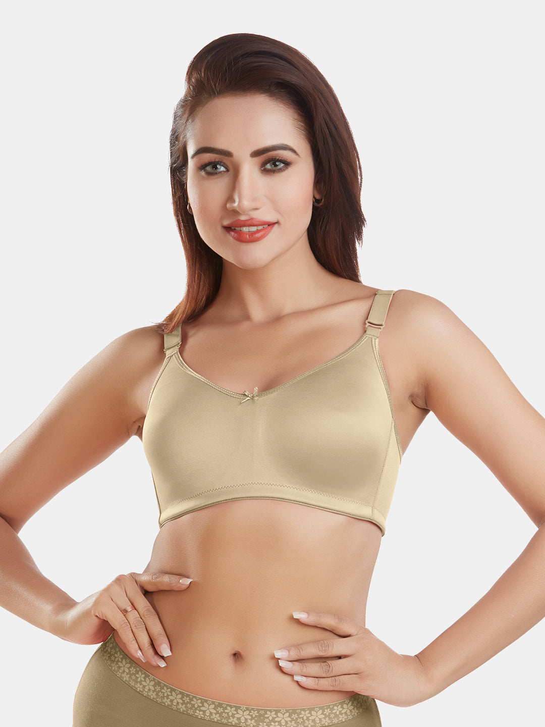 Full-Coverage-Non-Padded-Polycotton-T-Shirt-Bra-DB-342-Nude-Front