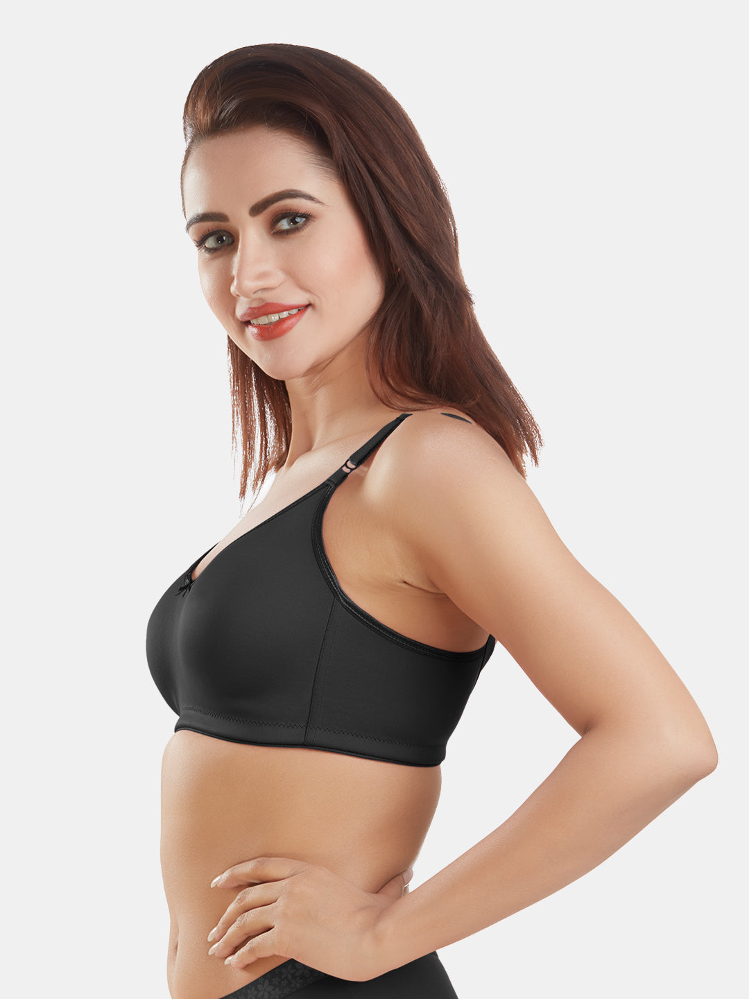 Full-Coverage-Non-Padded-Polycotton-T-Shirt-Bra-DB-342-black-Left