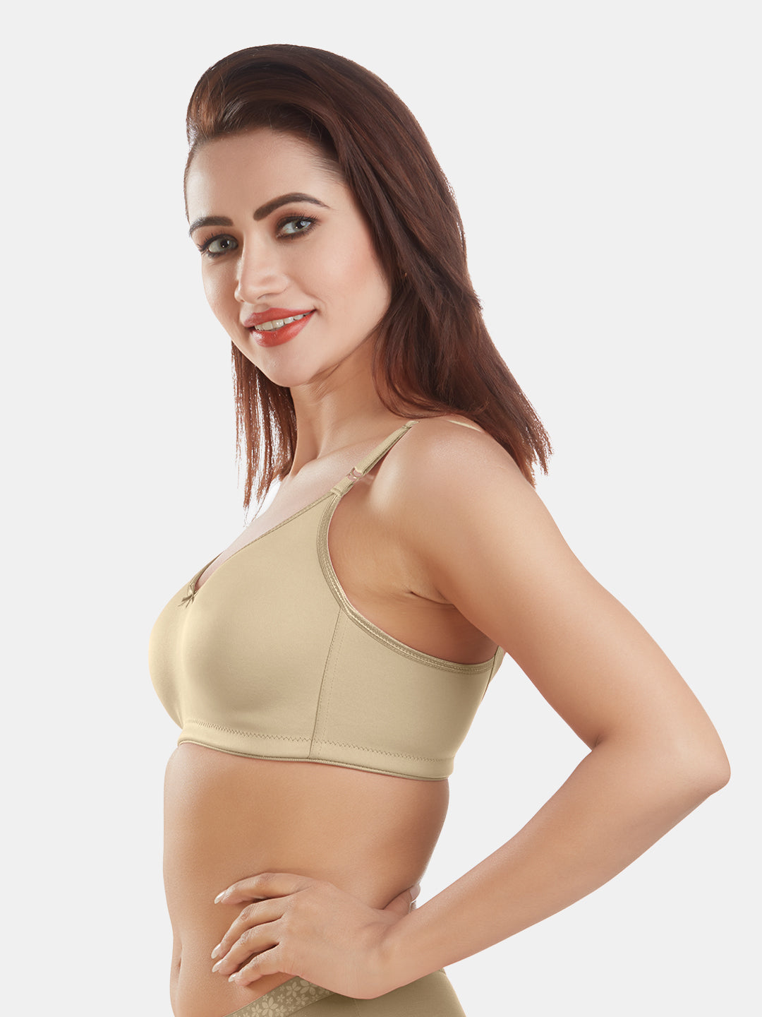 Full-Coverage-Non-Padded-Polycotton-T-Shirt-Bra-DB-342-Nude-Left