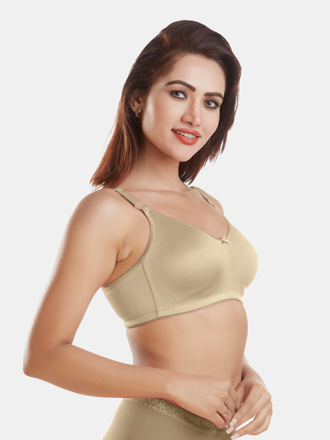 Full-Coverage-Non-Padded-Polycotton-T-Shirt-Bra-DB-342-Nude-Right