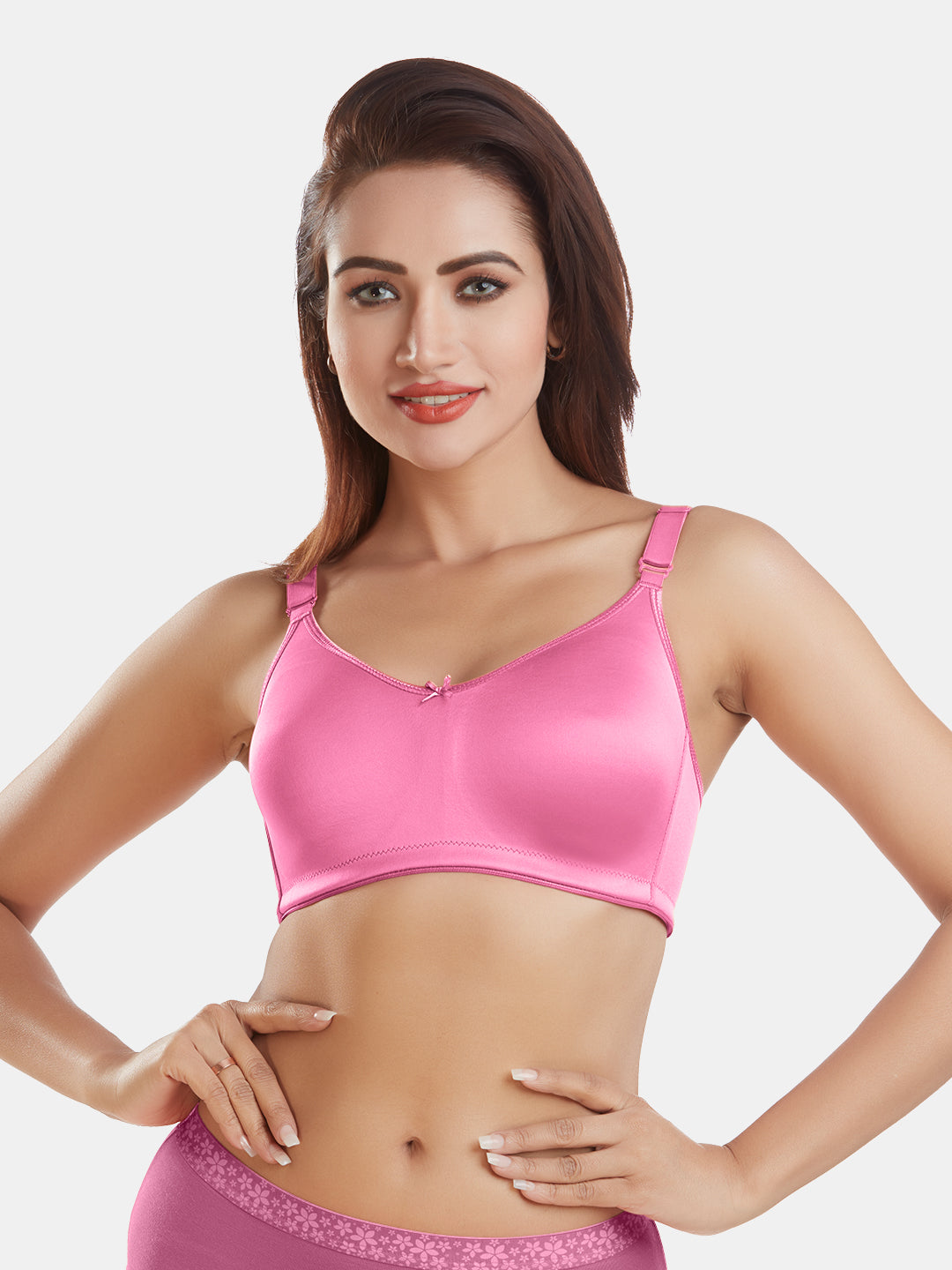 Full-Coverage-Non-Padded-Polycotton-T-Shirt-Bra-DB-342-Pink-Front