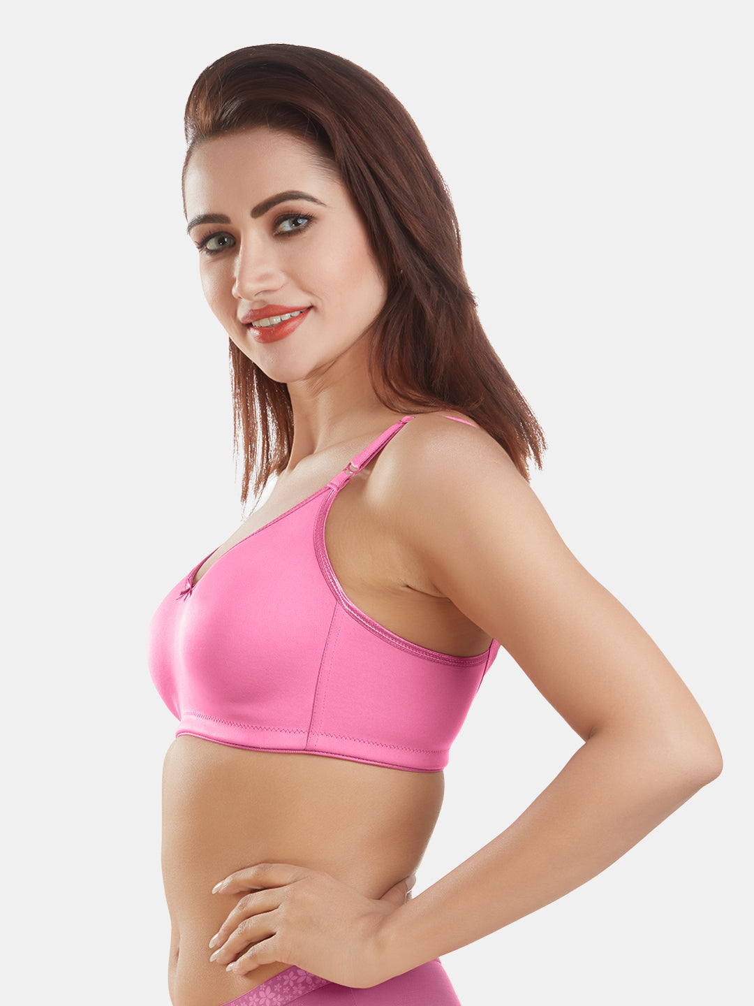 Full-Coverage-Non-Padded-Polycotton-T-Shirt-Bra-DB-342-Pink-Left