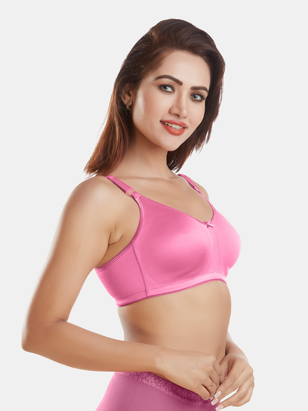 Full-Coverage-Non-Padded-Polycotton-T-Shirt-Bra-DB-342-Pink-Right