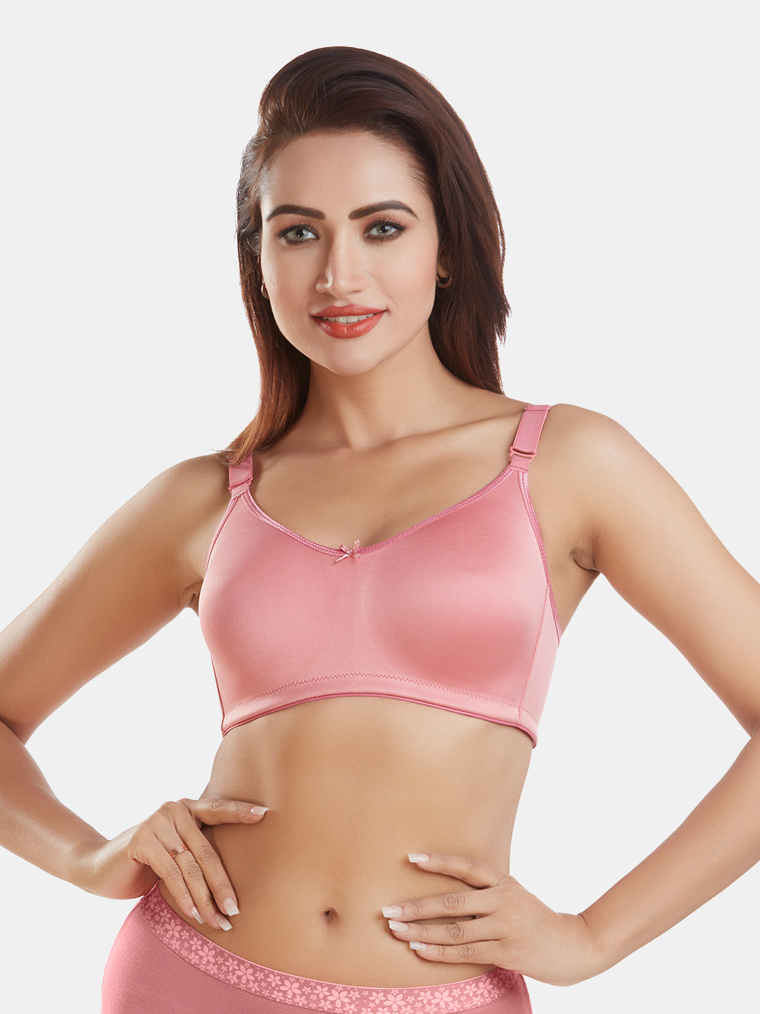 Full-Coverage-Non-Padded-Polycotton-T-Shirt-Bra-DB-342-Rose-Front