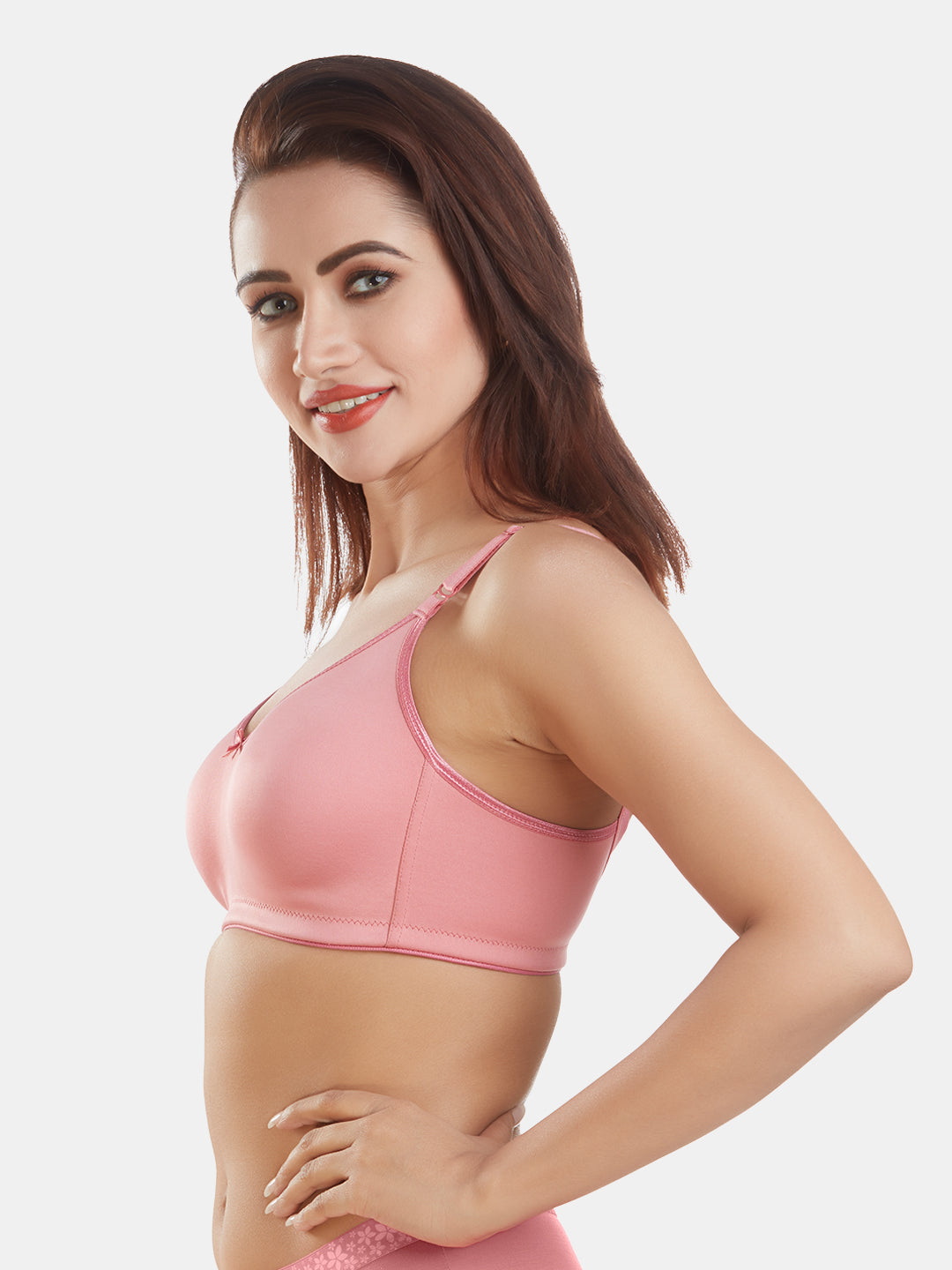 Full-Coverage-Non-Padded-Polycotton-T-Shirt-Bra-DB-342-Rose-Left