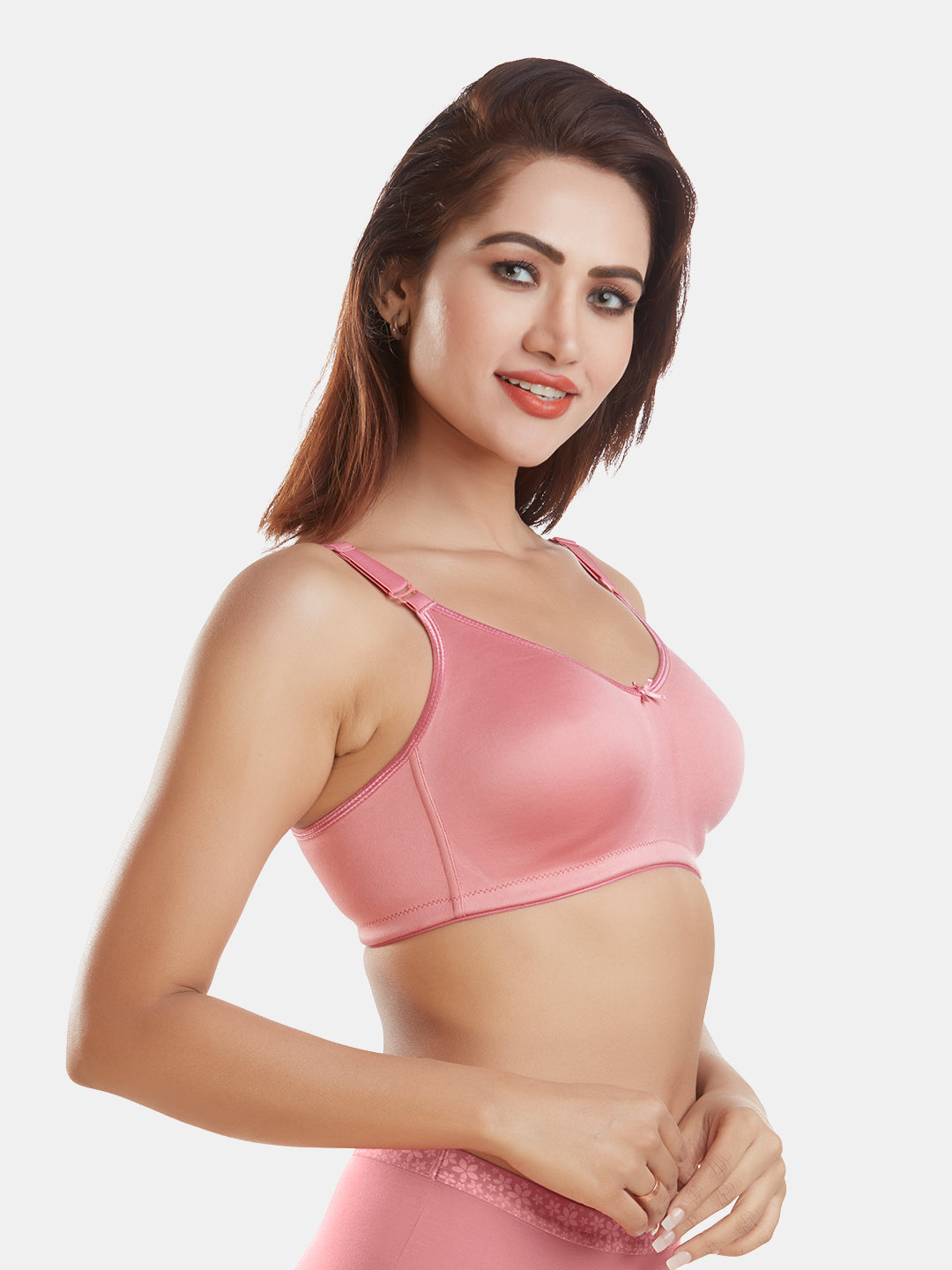 Full-Coverage-Non-Padded-Polycotton-T-Shirt-Bra-DB-342-Rose-Right