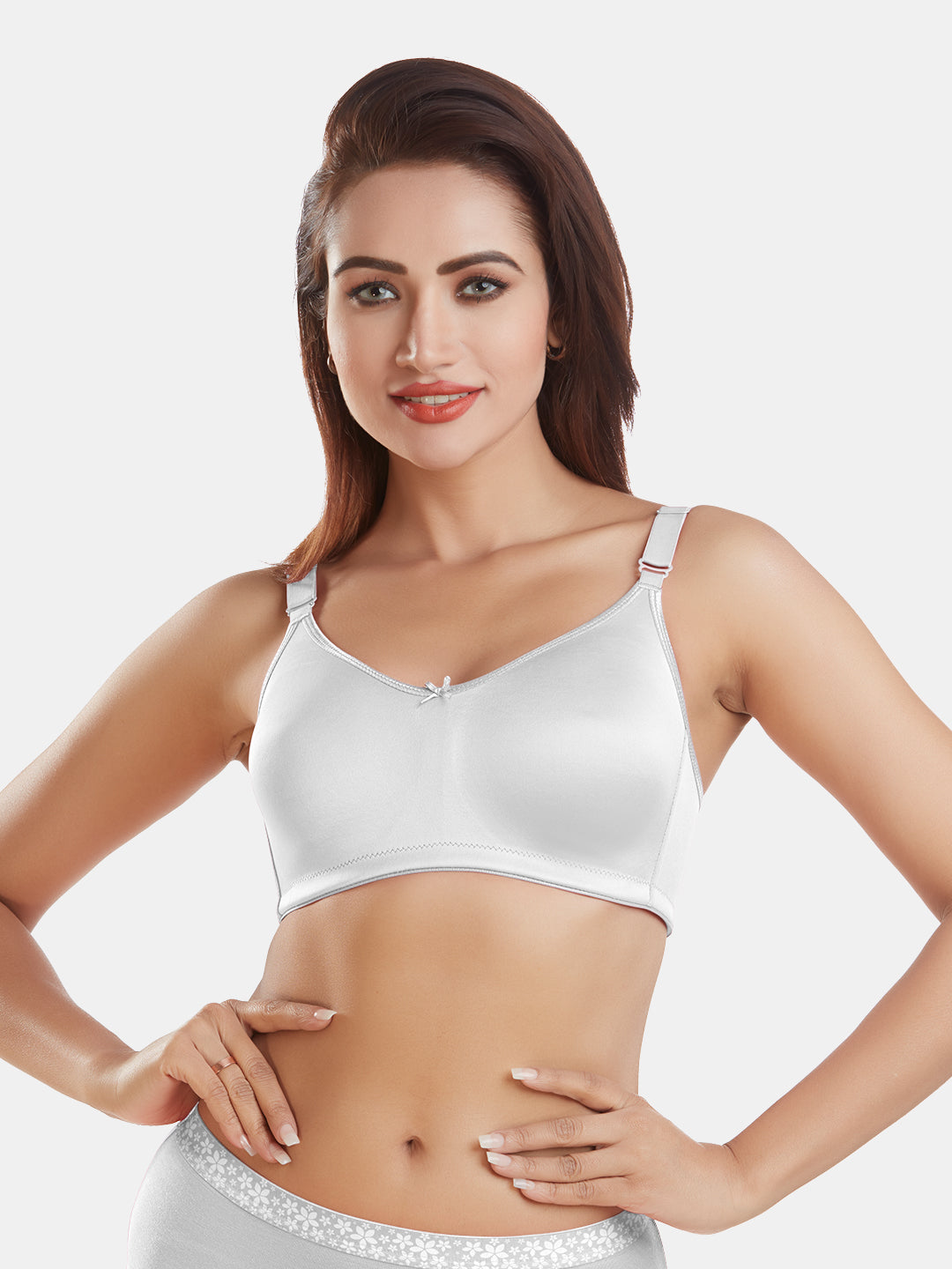 Full-Coverage-Non-Padded-Polycotton-T-Shirt-Bra-DB-342-White-Front