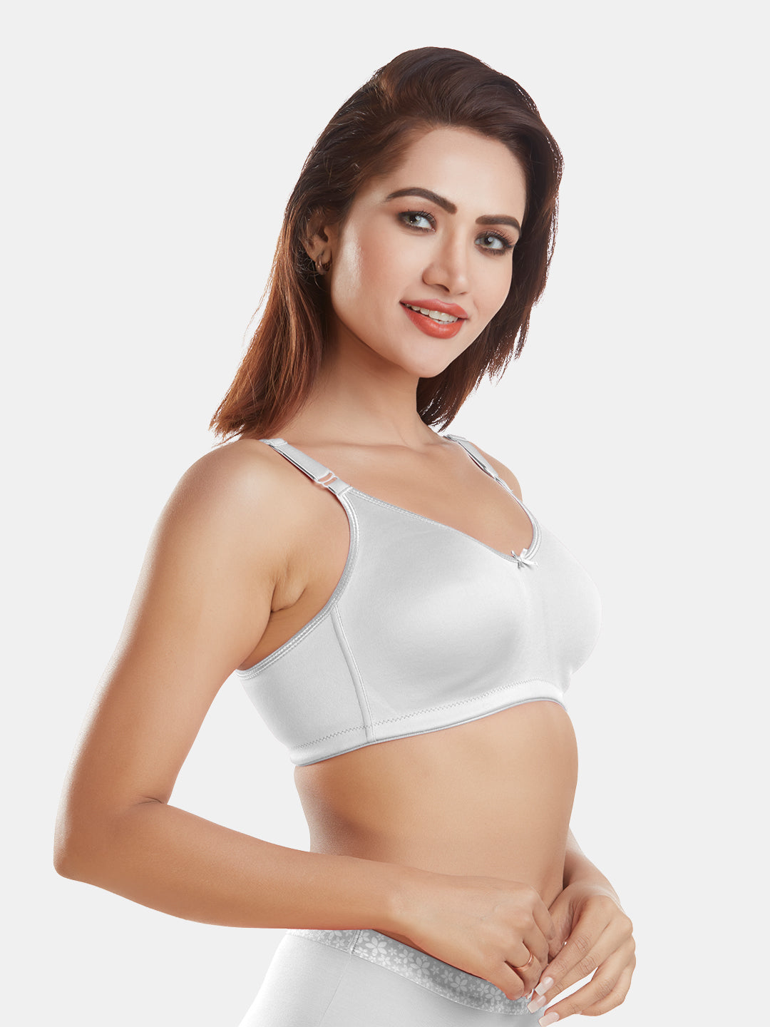 Full-Coverage-Non-Padded-Polycotton-T-Shirt-Bra-DB-342-White-Left