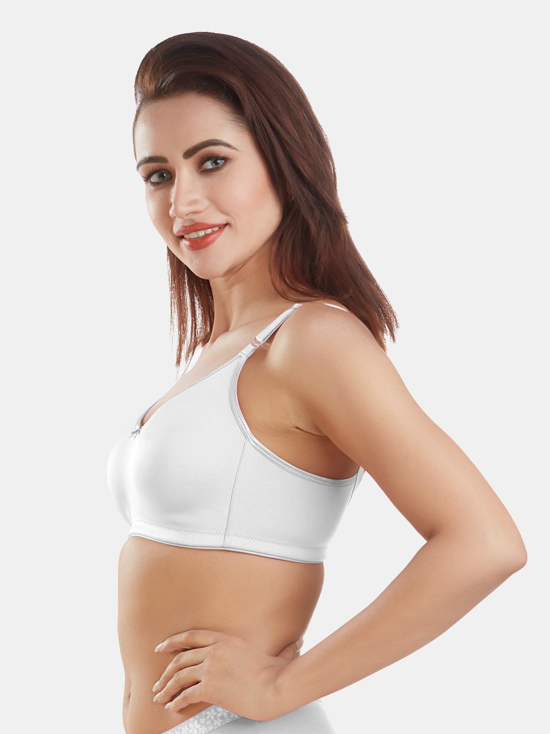 Full-Coverage-Non-Padded-Polycotton-T-Shirt-Bra-DB-342-White-Right