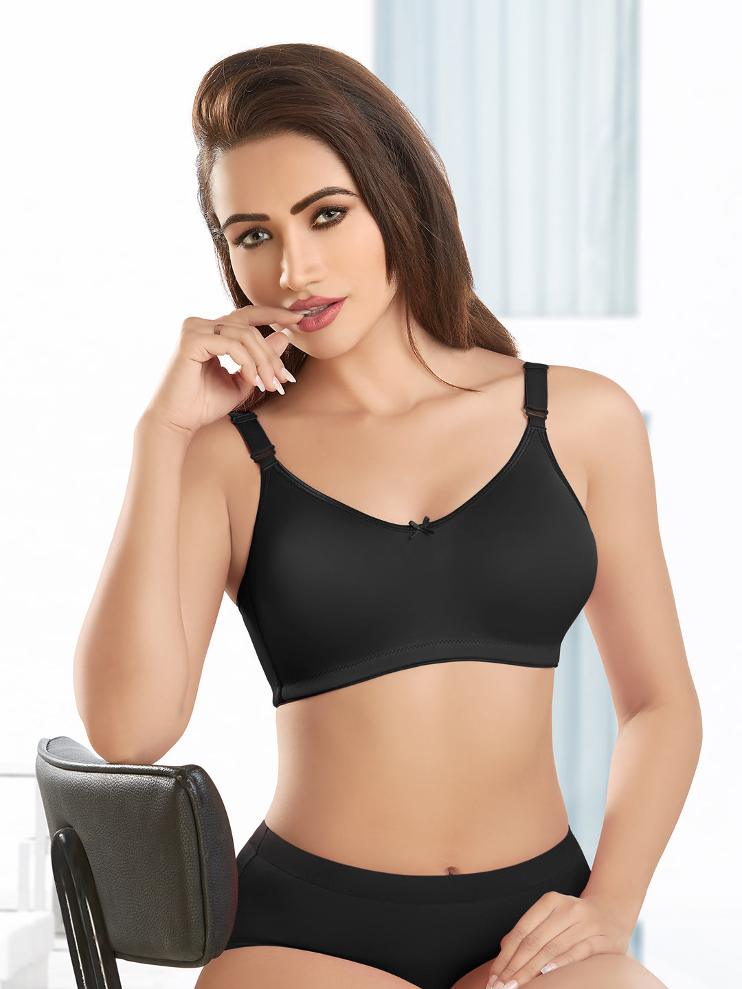 Full-Coverage-Non-Padded-Polycotton-T-Shirt-Bra-DB-342-black-Lifestyle
