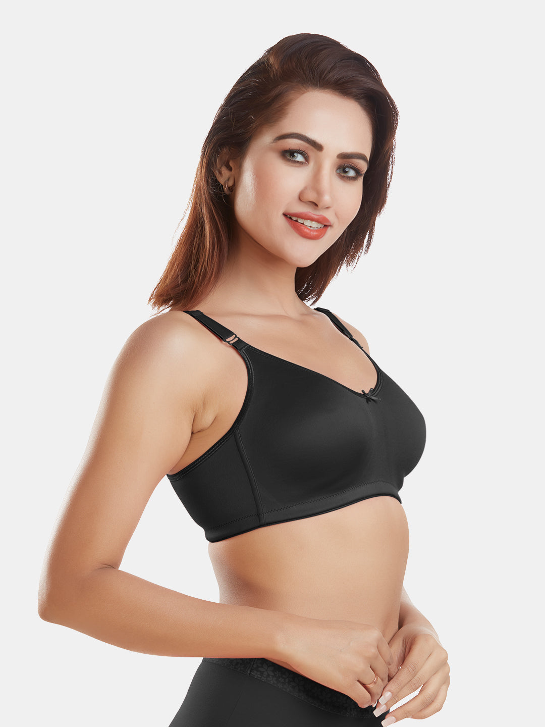 Full-Coverage-Non-Padded-Polycotton-T-Shirt-Bra-DB-342-black-Right