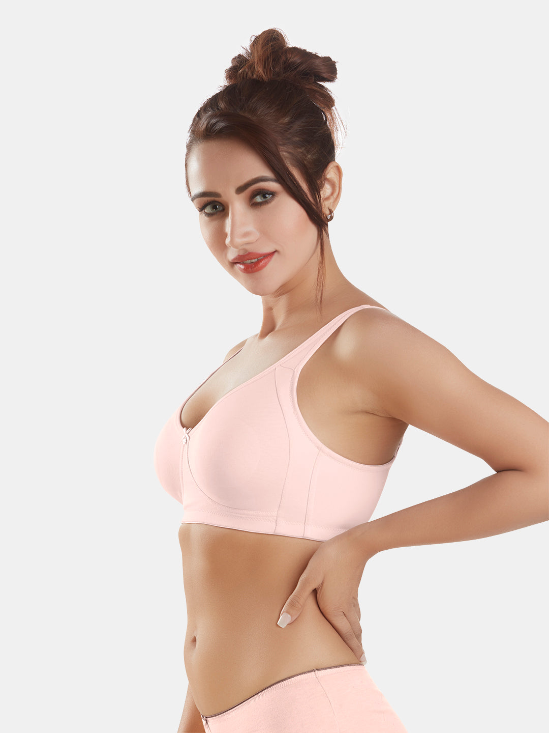 Full-Coverage-Non-Padded-Supima-Cotton-Moulded-Bra-DB-363-Pink-Left