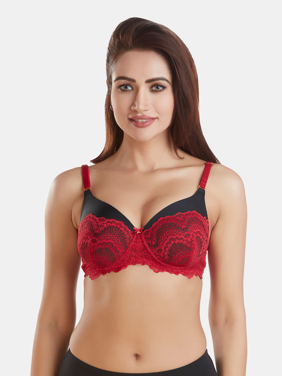 Lace-Padded-Wired-Bra-with-Detachable-Straps-DB-360-Maroon-Front