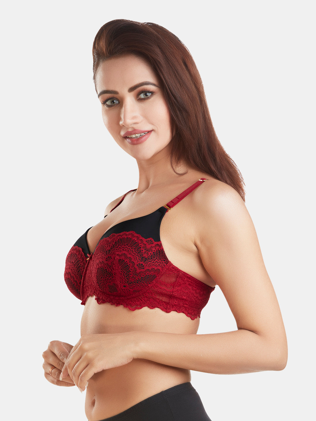 Lace-Padded-Wired-Bra-with-Detachable-Straps-DB-360-Maroon-Left