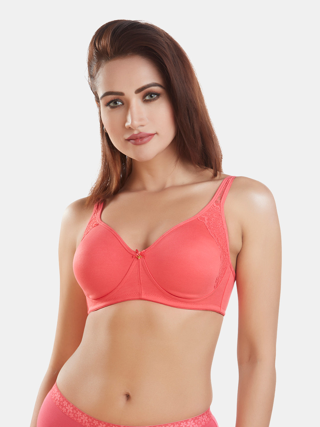 Medium-Coverage-Cotton-Fashion-Bra-with-Lace-DB-347-Coral-Front
