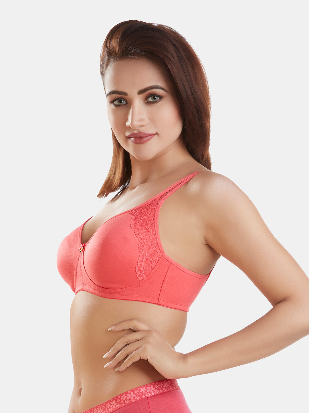 Medium-Coverage-Cotton-Fashion-Bra-with-Lace-DB-347-Coral-Left