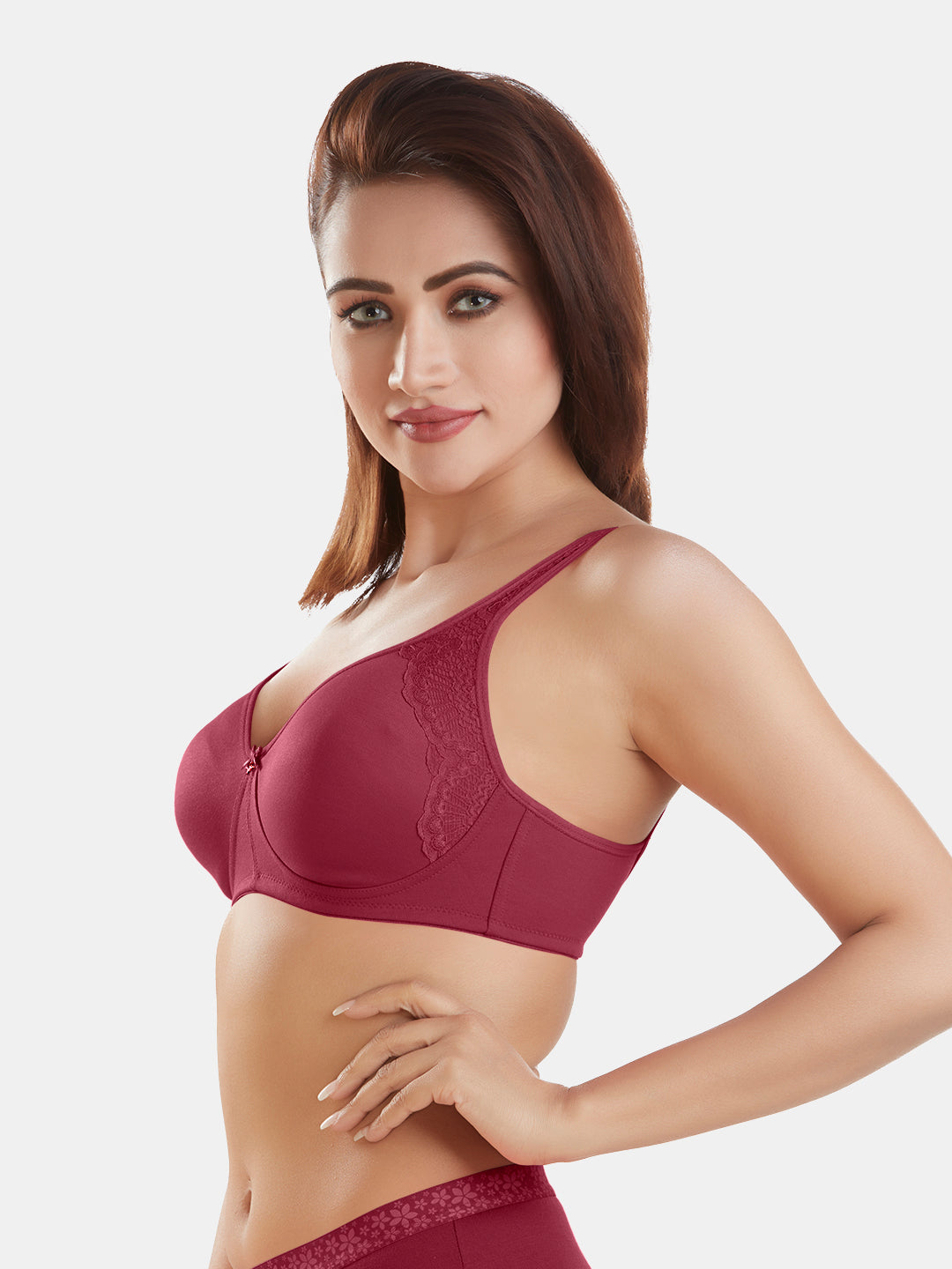 Medium-Coverage-Cotton-Fashion-Bra-with-Lace-DB-347-Maroon-Left