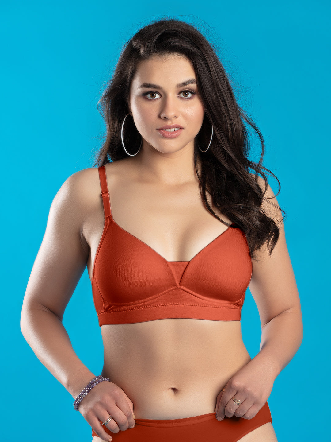 Padded-Non-Wired-Medium-Coverage-Bra-DB-514-Rust-Front