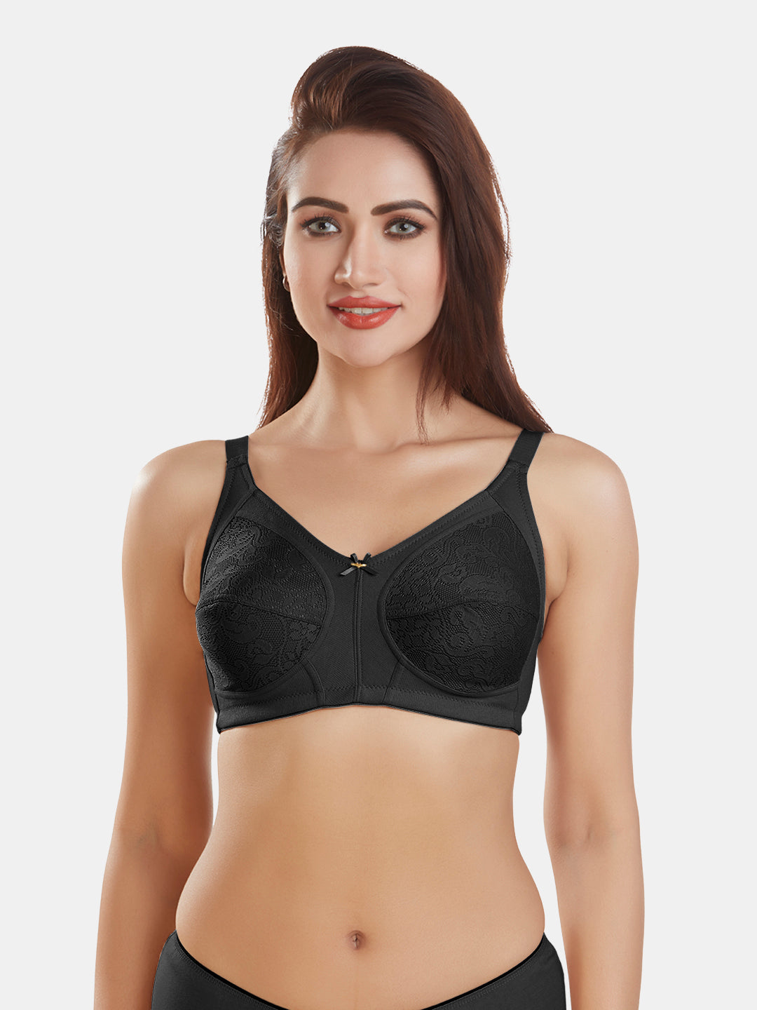 Polycotton-Double-Layer-Everyday-Full-Support-Bra-DB-349-Black-Front