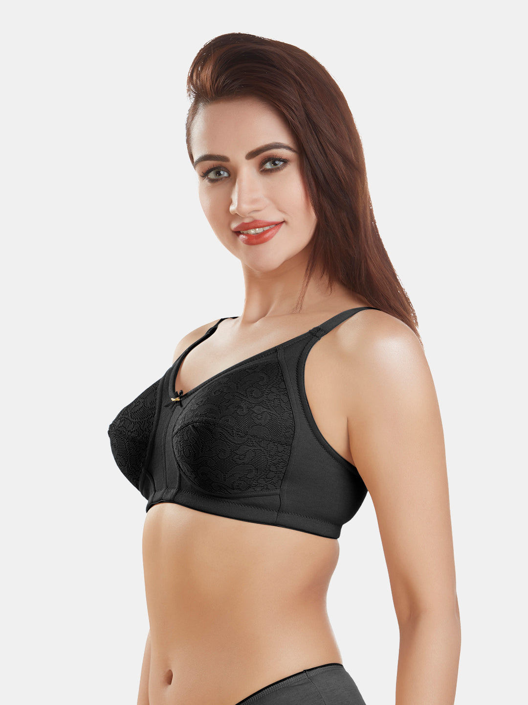 Polycotton-Double-Layer-Everyday-Full-Support-Bra-DB-349-Black-Left