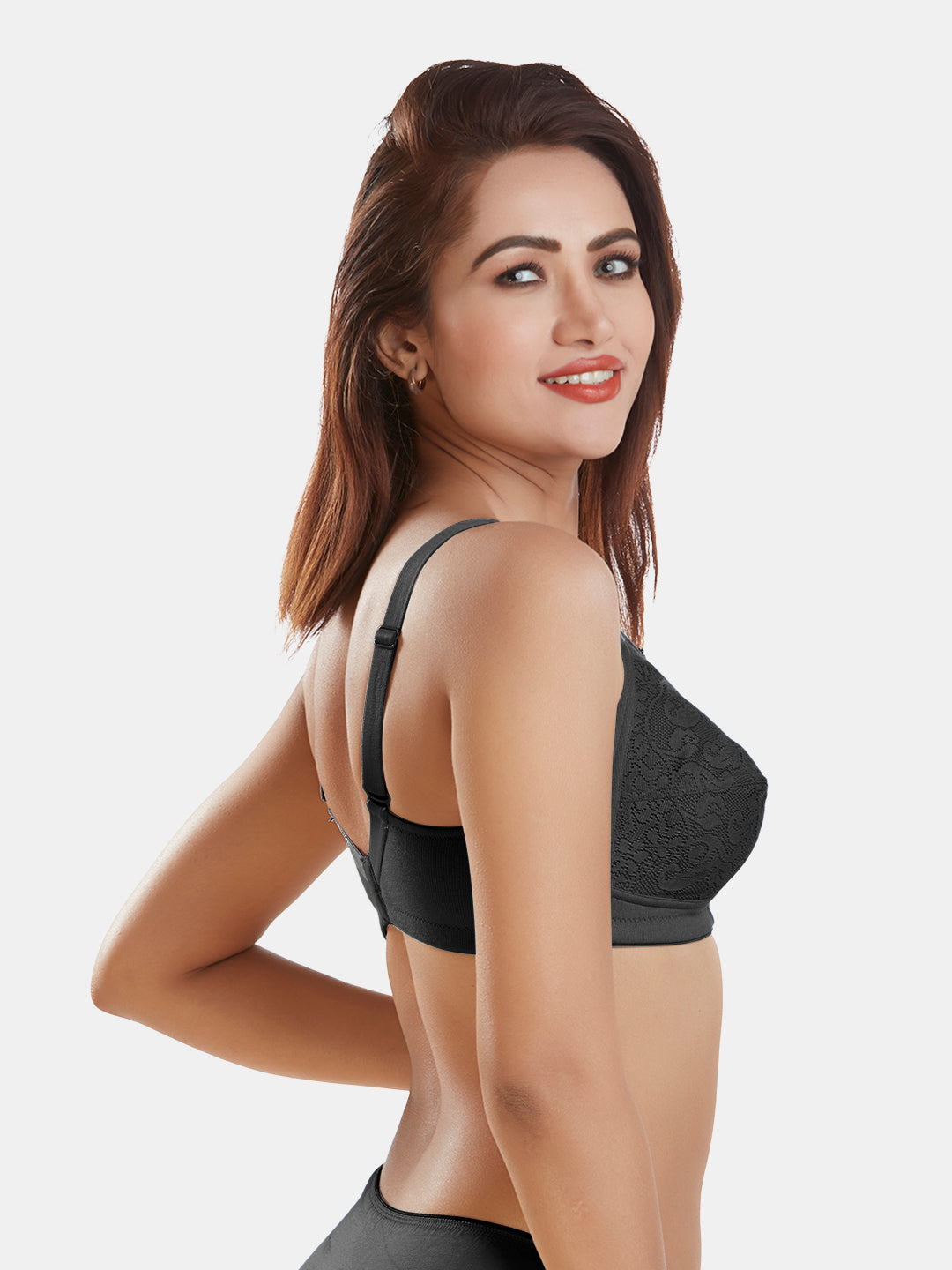 Polycotton-Double-Layer-Everyday-Full-Support-Bra-DB-349-Black-Right