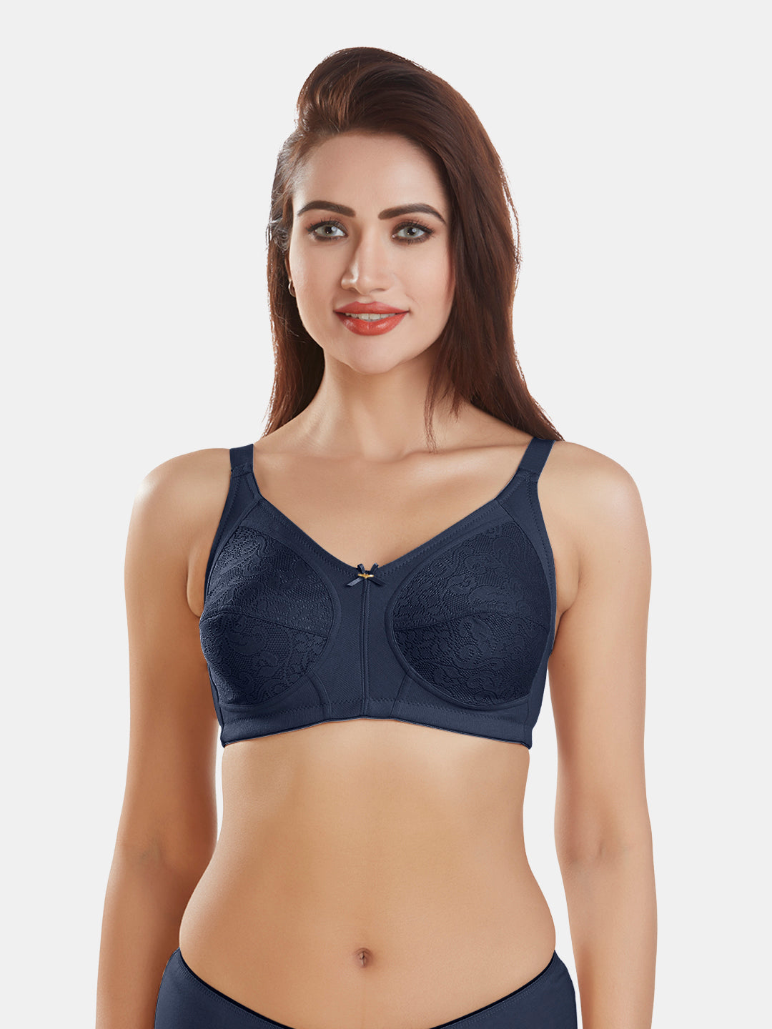 Polycotton-Double-Layer-Everyday-Full-Support-Bra-DB-349-NavyBlue-Front