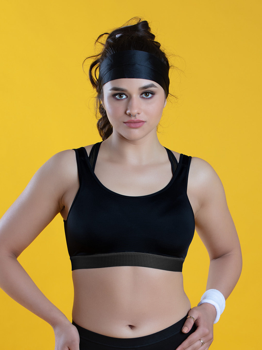 Full-Coverage-Slip-On-High-Impact-Sports-Bra-DB-002-Black-Front