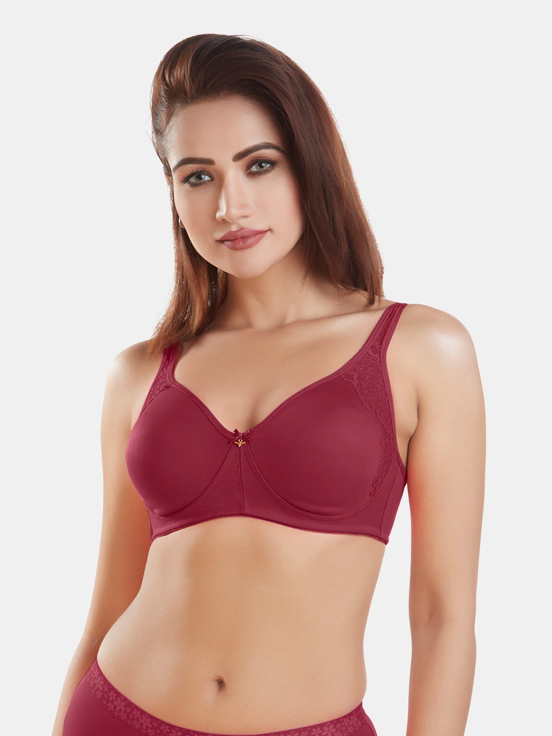 Medium-Coverage-Cotton-Fashion-Bra-with-Lace-DB-347-Maroon-Front